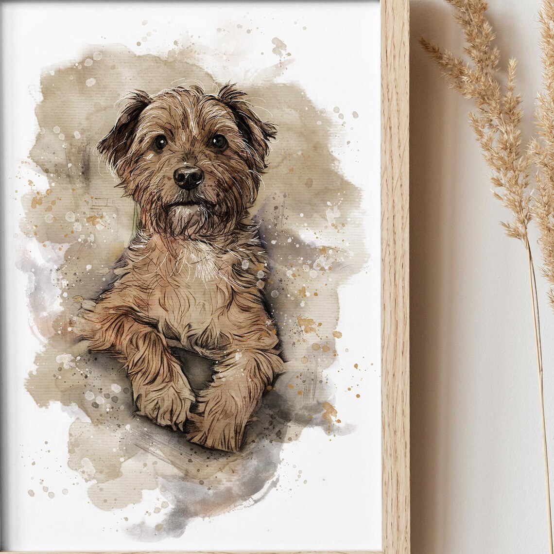 Scruffy Brown Dog Watercolor Portrait Cute Pet Puppy Art Print