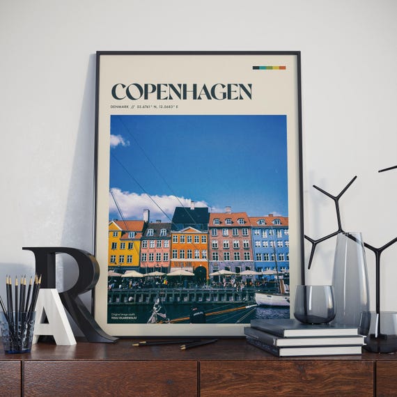 Copenhagen Retro Poster Design Photography Wall Art Home Decor Travel 90s Vintage Midcentury Modern City Print