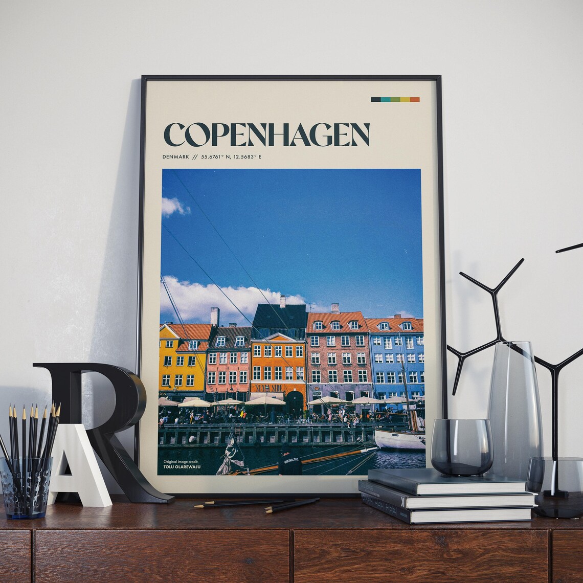 Copenhagen Denmark Retro Travel Photography Poster Nyhavn Harbor