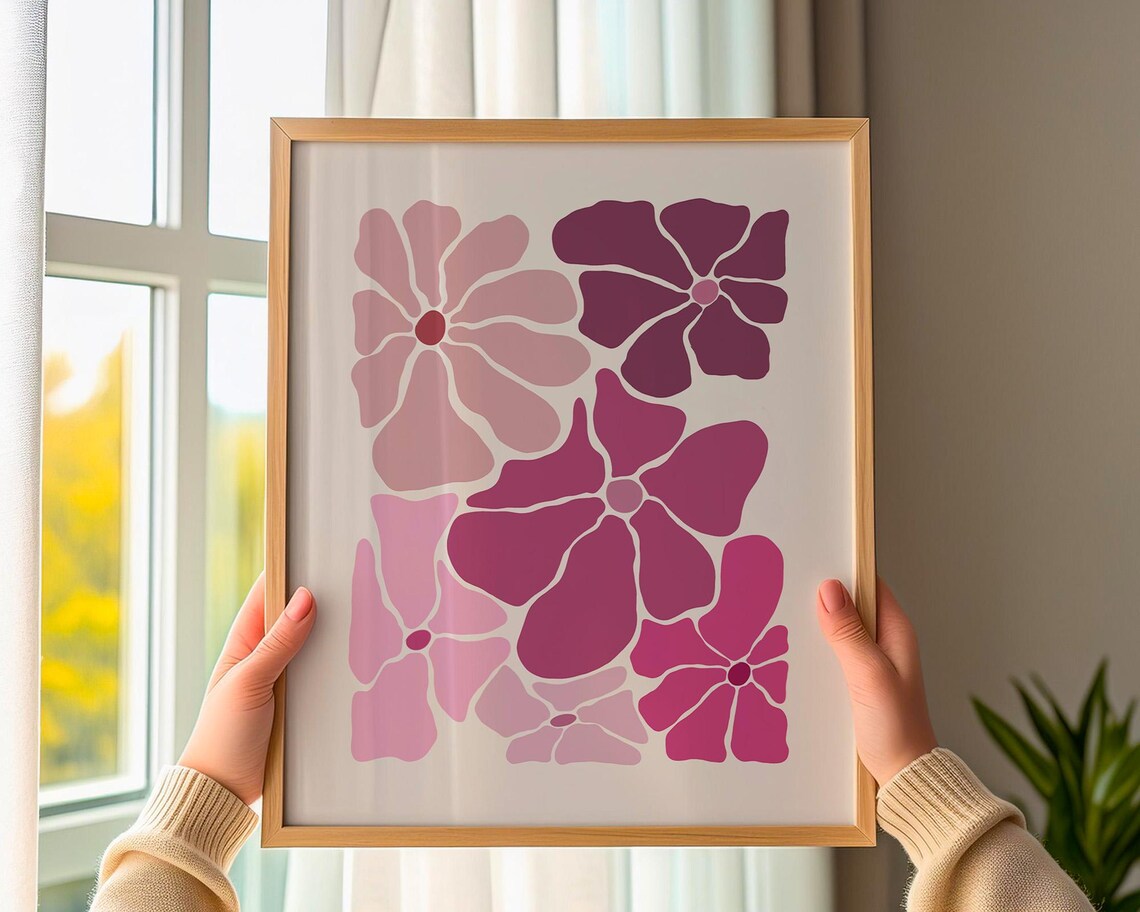 Abstract Pink Flower Shapes Minimalist Modern Botanical Poster - Image 2
