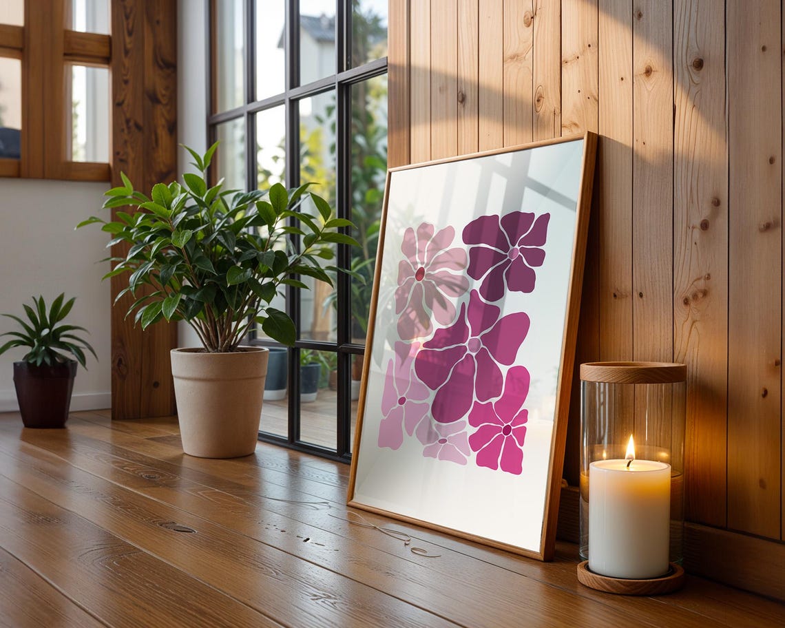 Abstract Pink Flower Shapes Minimalist Modern Botanical Poster