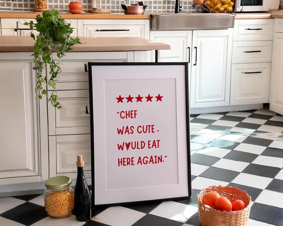 Kitchen Wall Art Aesthetic Kitchen Decor Cute Cooking Art Minimalist Heart Print Red Chef Art Chef Was Cute Would Eat Here Again Art
