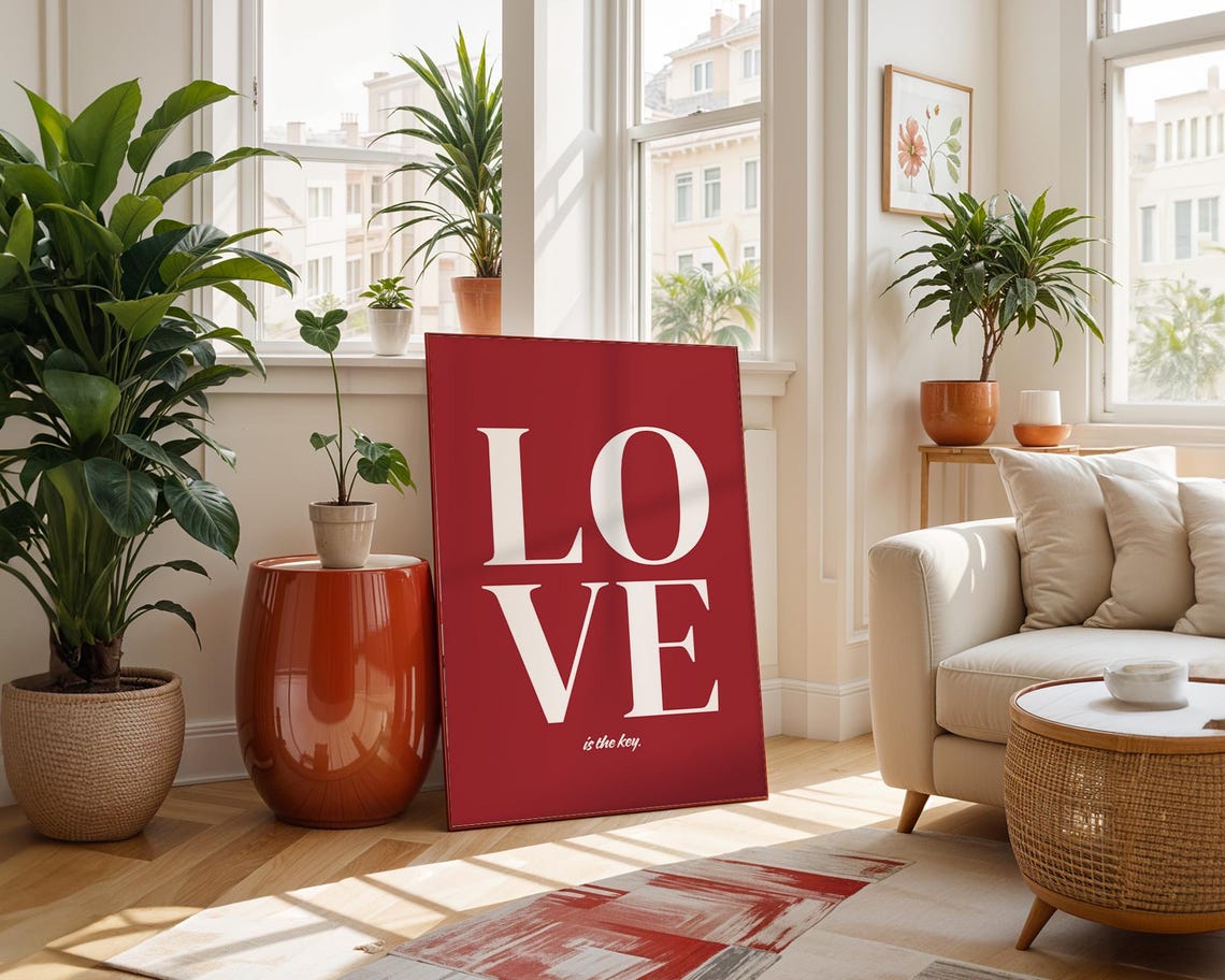 Love Is The Key Bold Red Typography Romantic Quote Wall Poster - Image 3