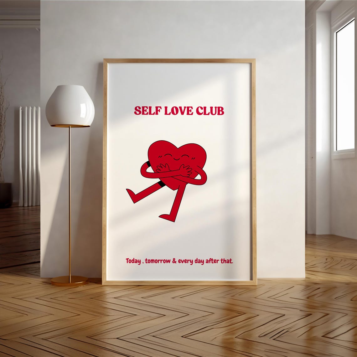 Self Love Club Hugging Heart Retro Cartoon Self Care Quote Poster - Image 2