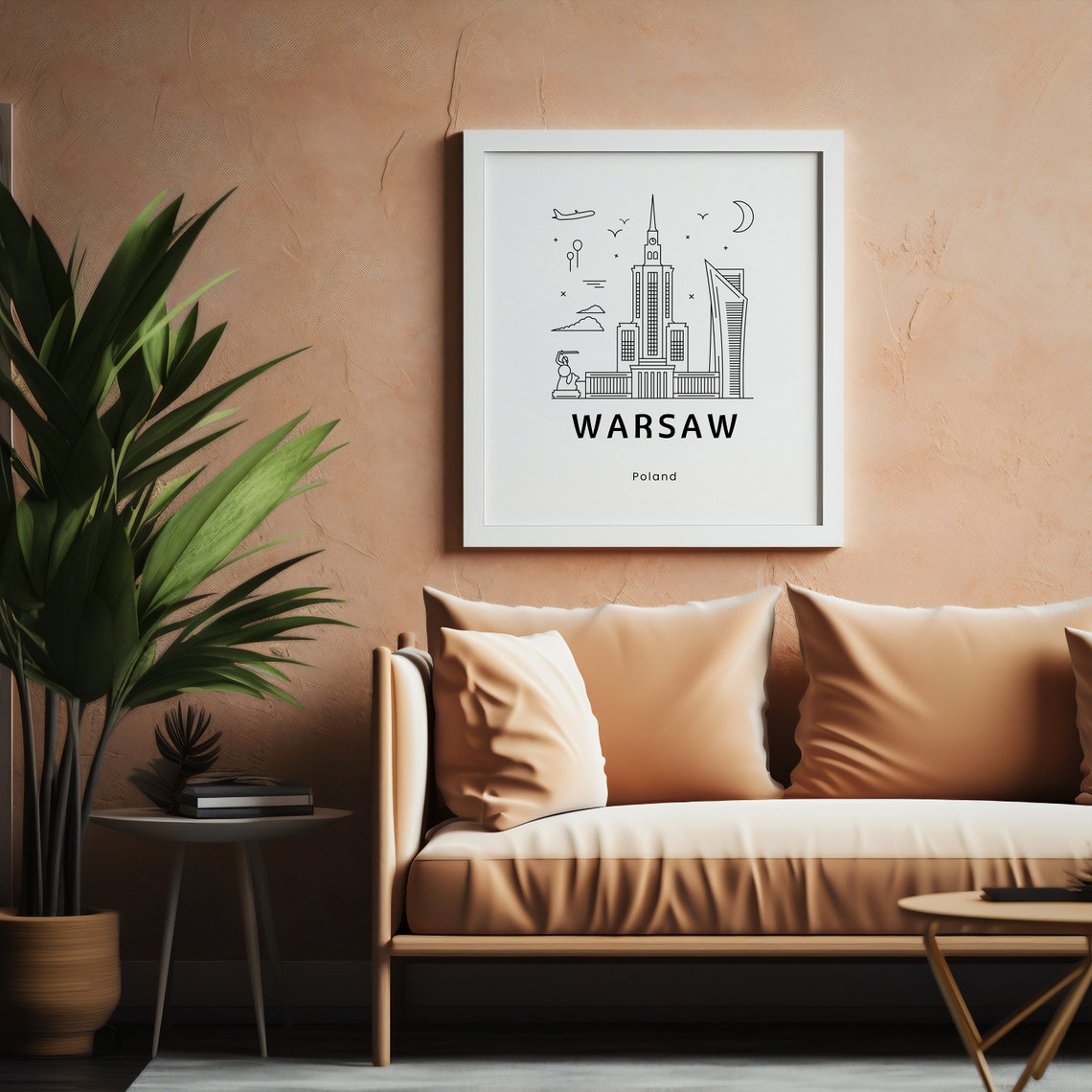 Warsaw Poland Minimalist Line Art Skyline City Travel Poster - Image 4