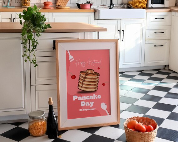 Happy National Pancake Day National Pancake Day Kitchen Decor National Day Pancake Day Pancake Poster Pink Poster Cute Kitchen Poster