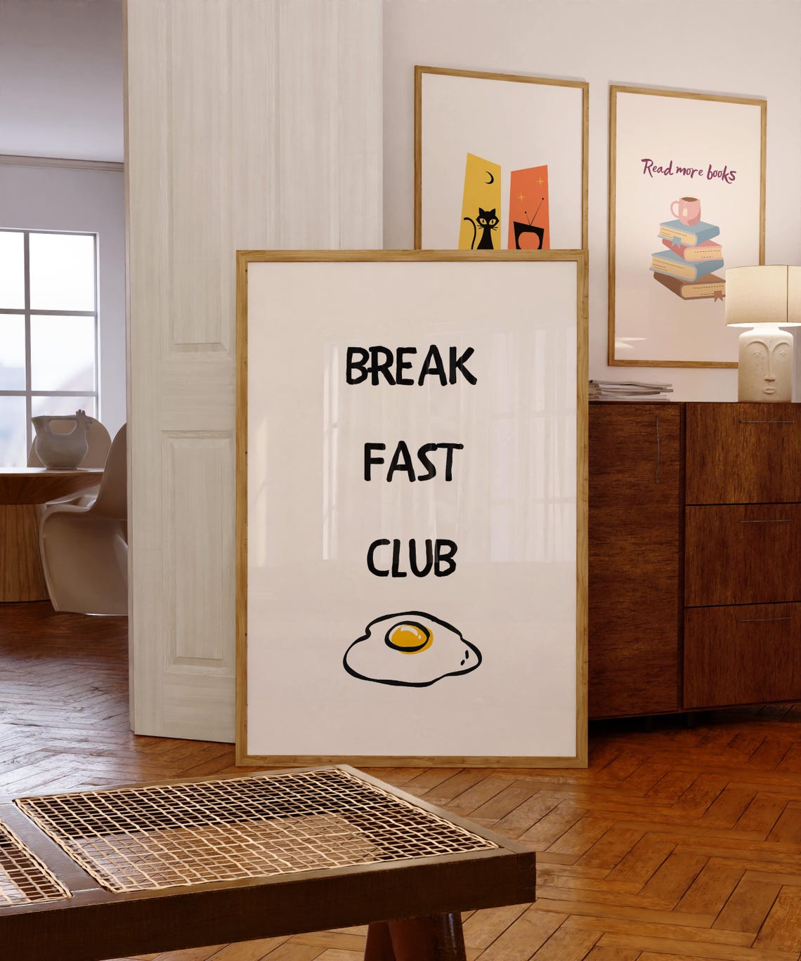 Breakfast Club Fried Egg Minimalist Black White Kitchen Poster - Image 3