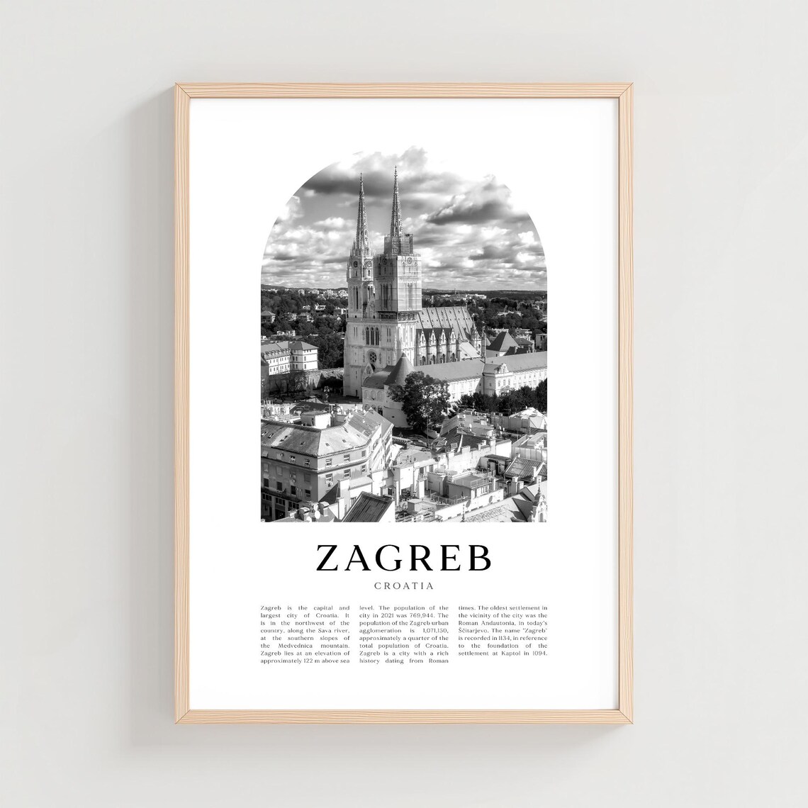 Zagreb Croatia Cathedral Twin Spires Black and White Arch Poster