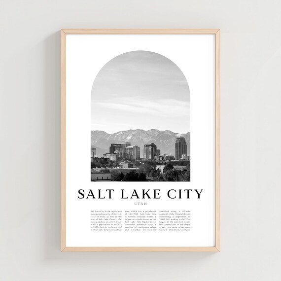 Salt Lake City Utah Downtown Skyline Black and White Photography Poster