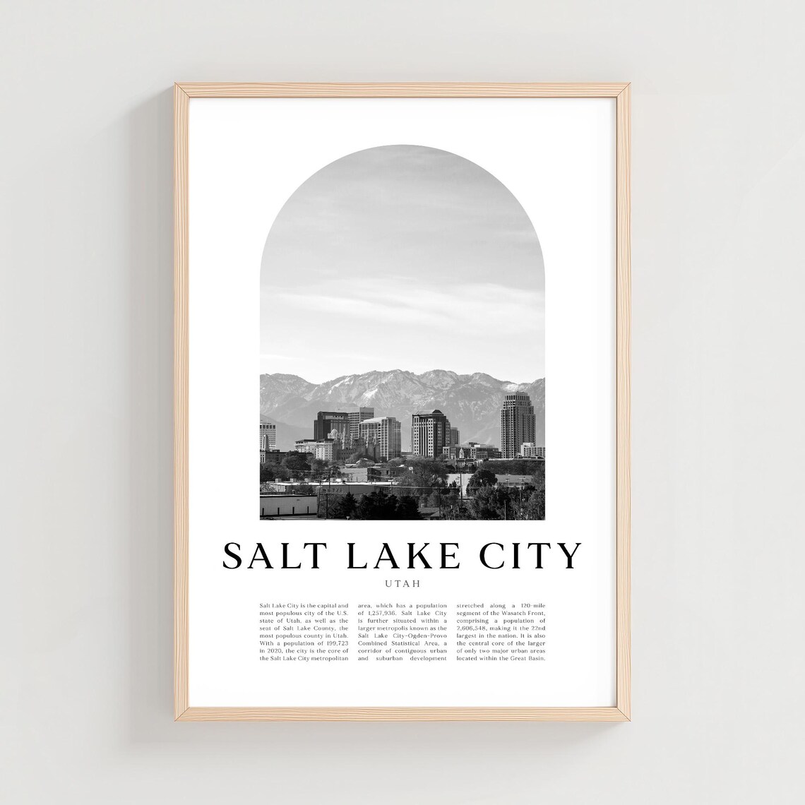 Salt Lake City Utah Downtown Skyline Black and White Photography Poster