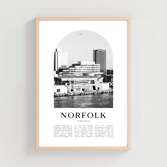Norfolk Virginia Waterfront Skyline Black and White City Photo Poster