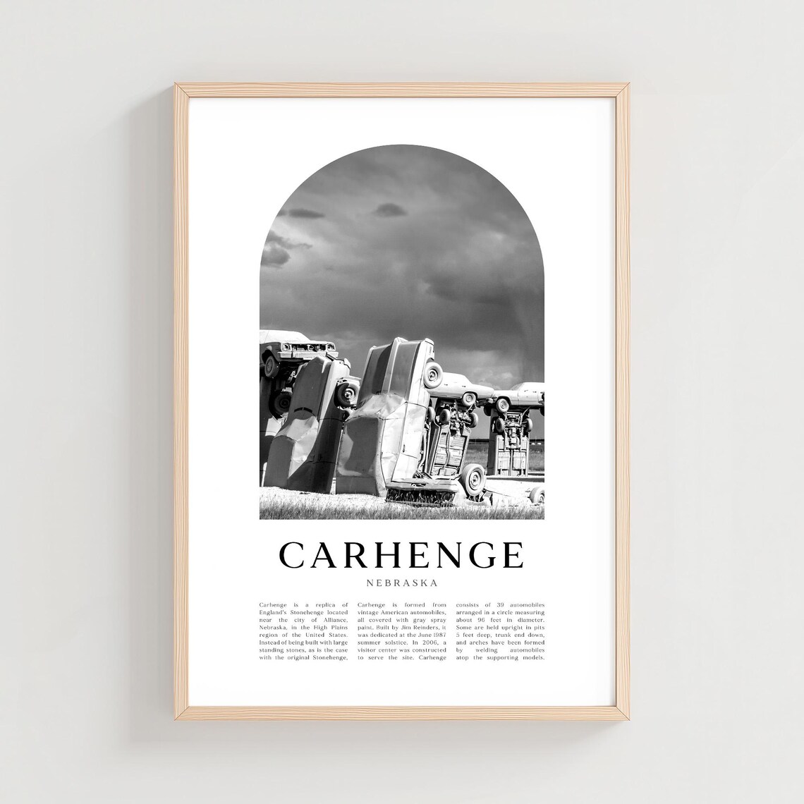 Carhenge Nebraska Vintage Car Sculpture Black White Photo Poster