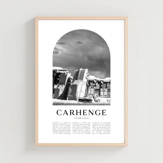 Carhenge Nebraska Vintage Car Sculpture Black White Photo Poster