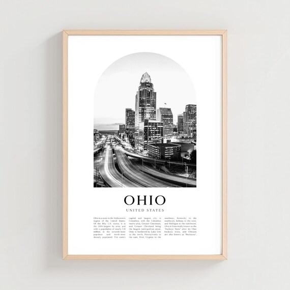 Ohio Cincinnati Skyline Black White Photo United States Travel Poster