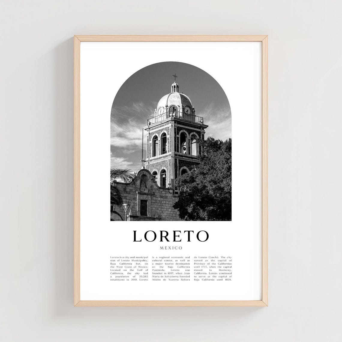 Loreto Mexico Historic Mission Bell Tower Black and White Poster