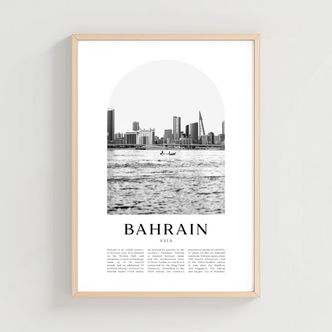 Bahrain Asia Skyline Black White Photography Architecture Print