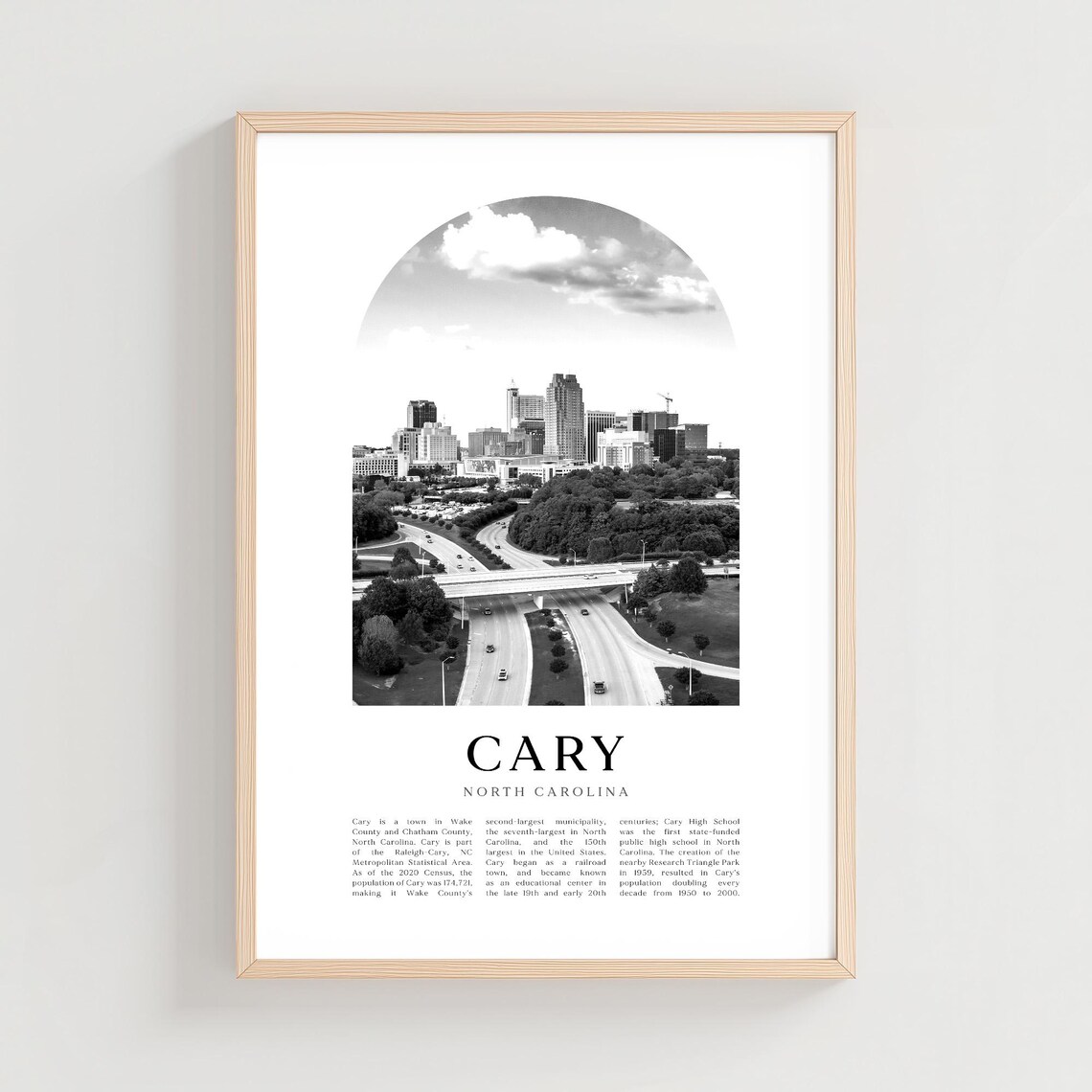 Cary North Carolina Skyline Highway Photo Arch Art Travel Poster