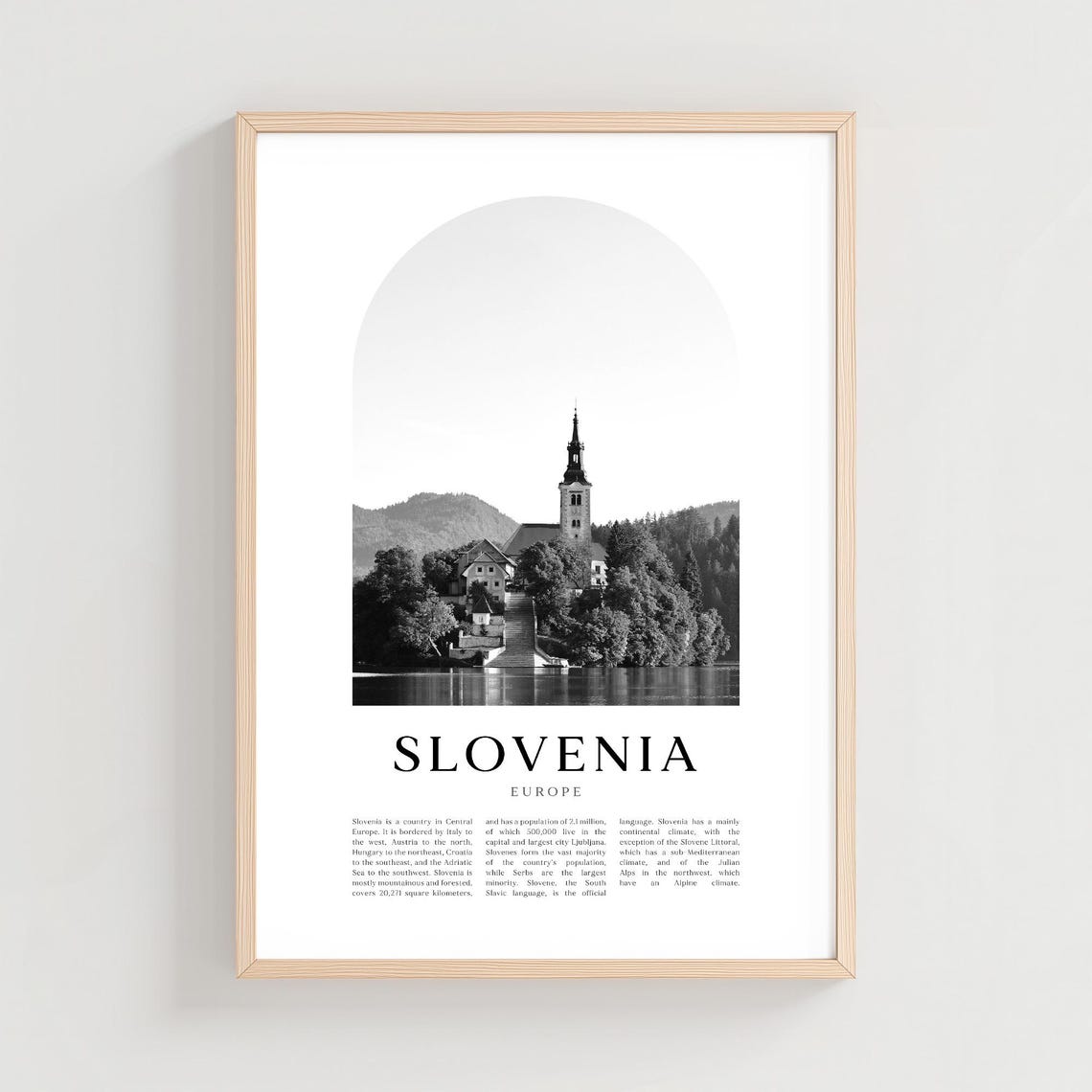 Slovenia Lake Bled Island Church Black And White Europe Poster