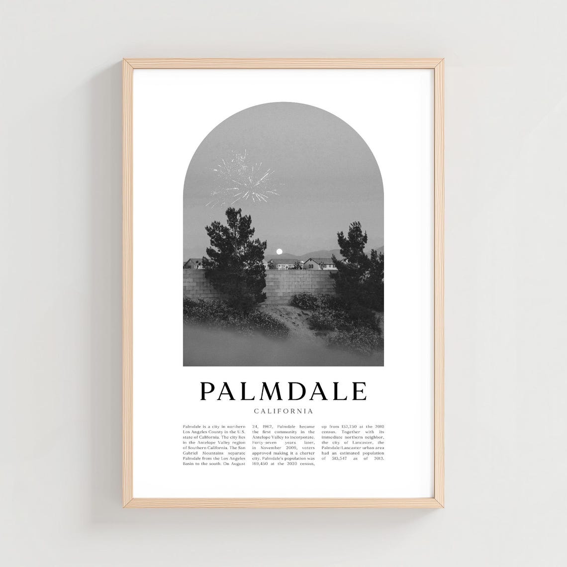 Palmdale California Night Fireworks Black and White Photo Poster