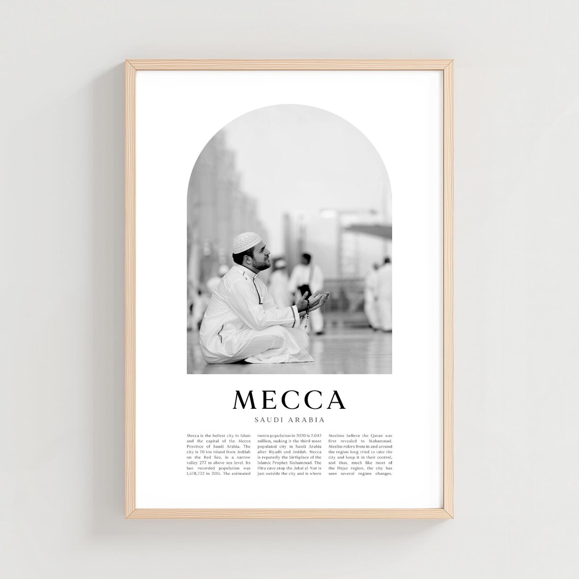 Mecca Saudi Arabia Pilgrim Prayer Black And White Faith Photo Poster