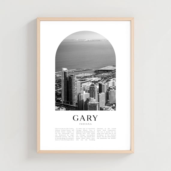Gary Indiana Lake Michigan Skyline Black White Photography Poster Art
