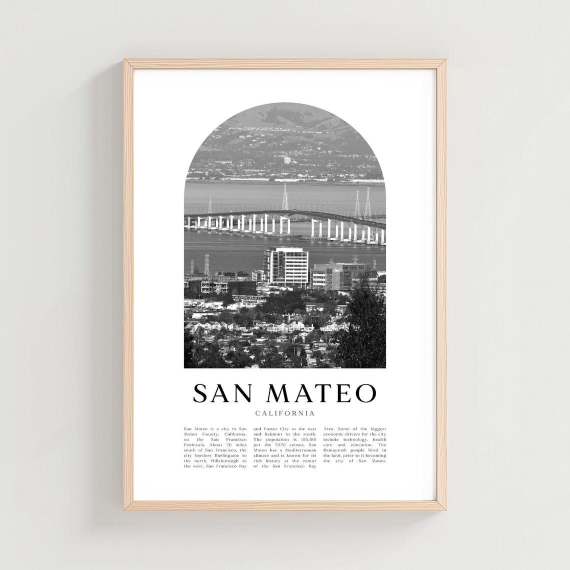 San Mateo California Bridge Black and White Photography Wall Poster