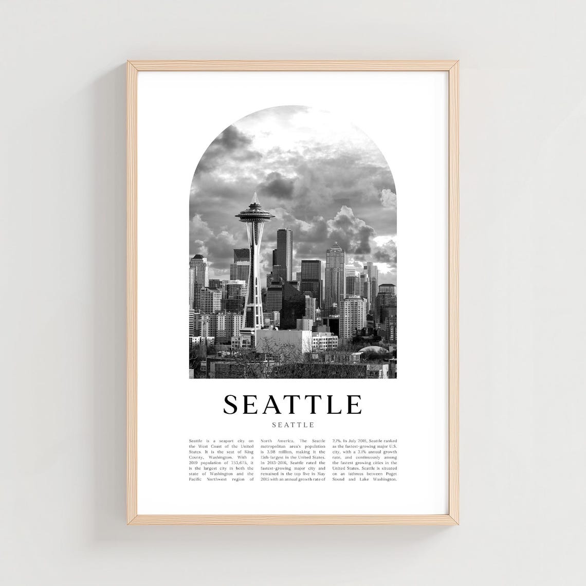 Seattle Washington Space Needle Skyline Black and White Poster