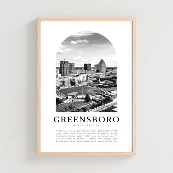 Greensboro North Carolina Minimalist Black and White Skyline City Print