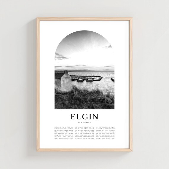 Elgin Illinois Harbor Boats at Sunset Black and White Poster
