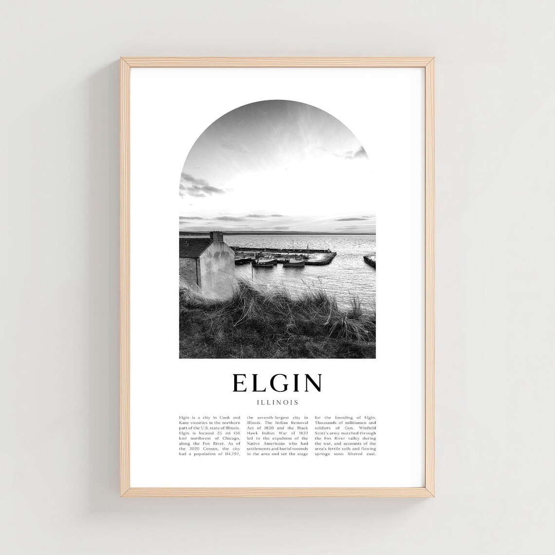 Elgin Illinois Harbor Boats at Sunset Black and White Poster