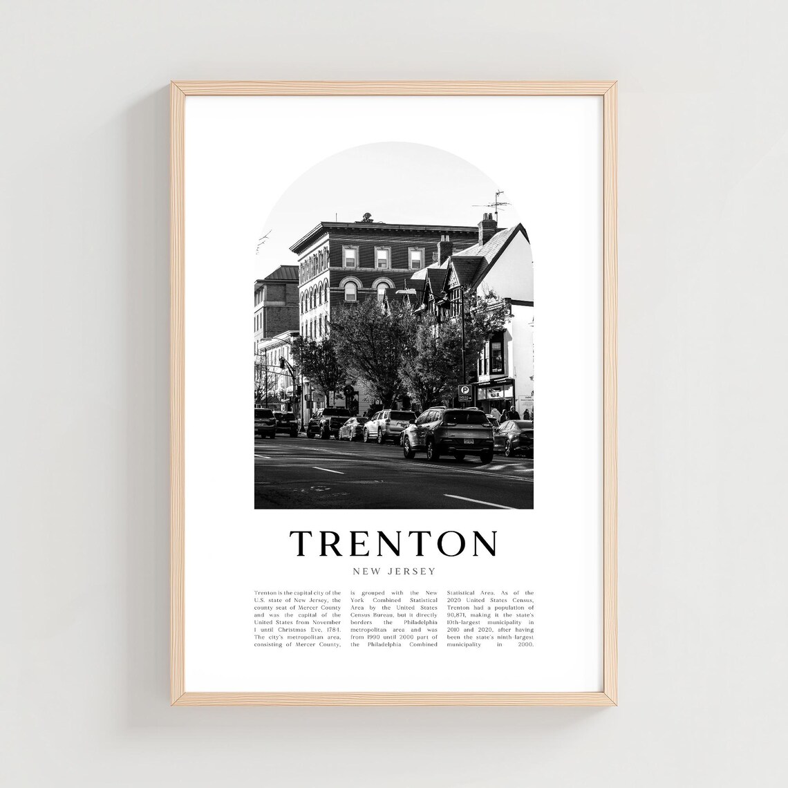 Trenton New Jersey Downtown Street Historic City Black and White Poster