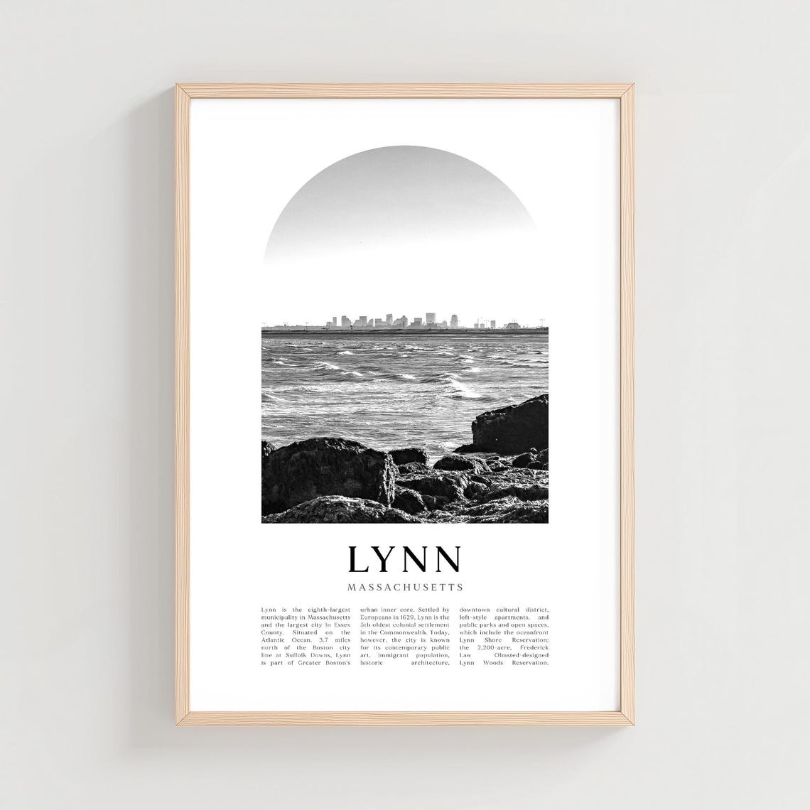 Lynn Massachusetts Black and White Rocky Shore Skyline Photo Poster