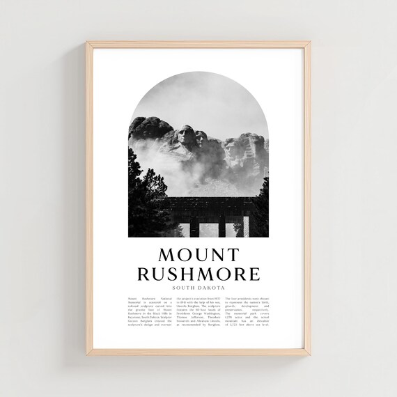 Mount Rushmore South Dakota Monument Black White Photo Travel Poster