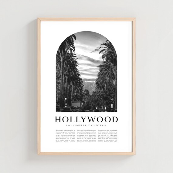 Hollywood Sign Los Angeles Palm Street Black and White Photo Poster