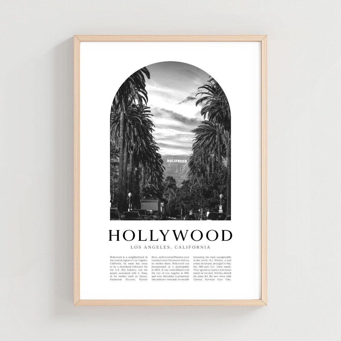 Hollywood Sign Los Angeles Palm Street Black and White Photo Poster