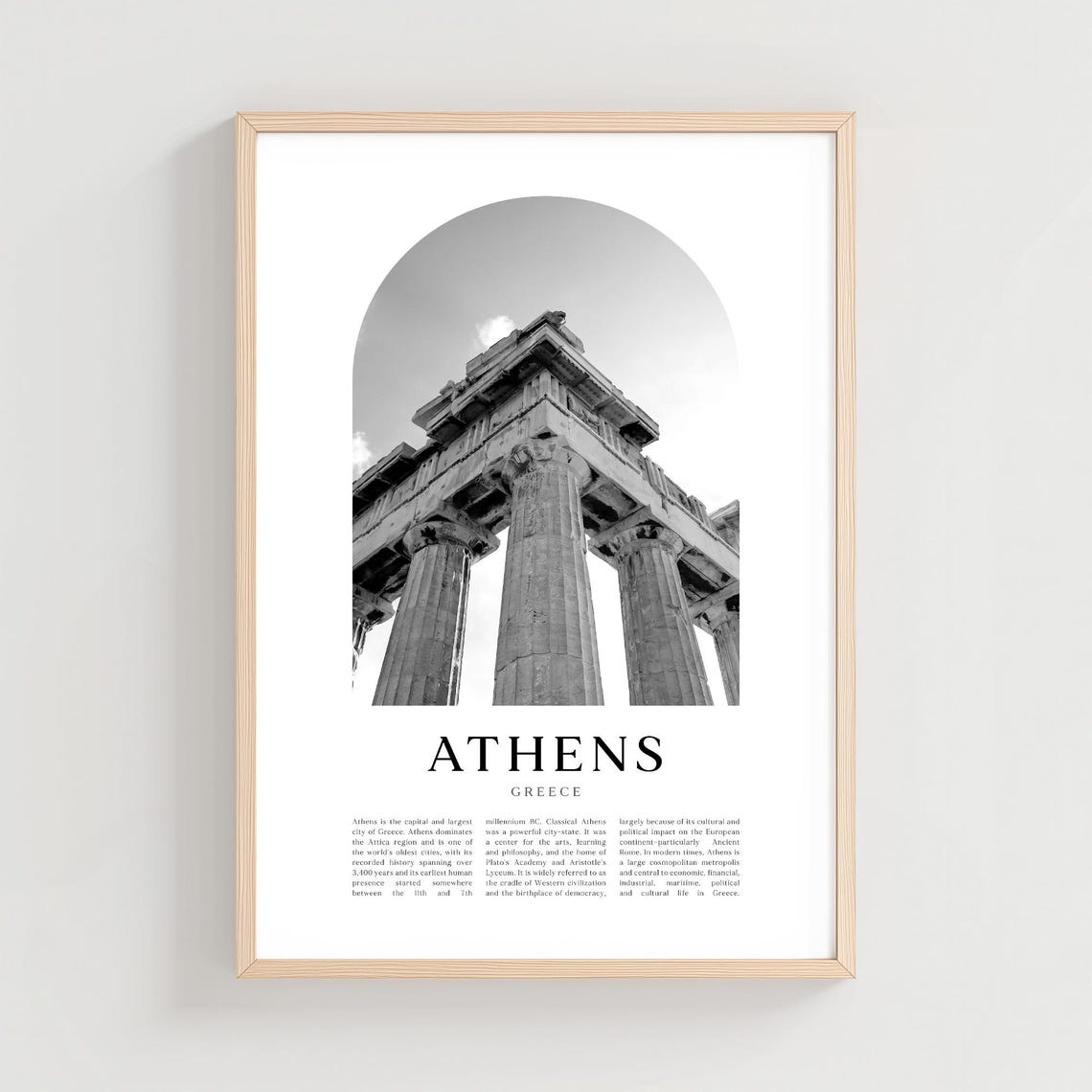 Athens Greece Black and White Parthenon Columns Photo Poster