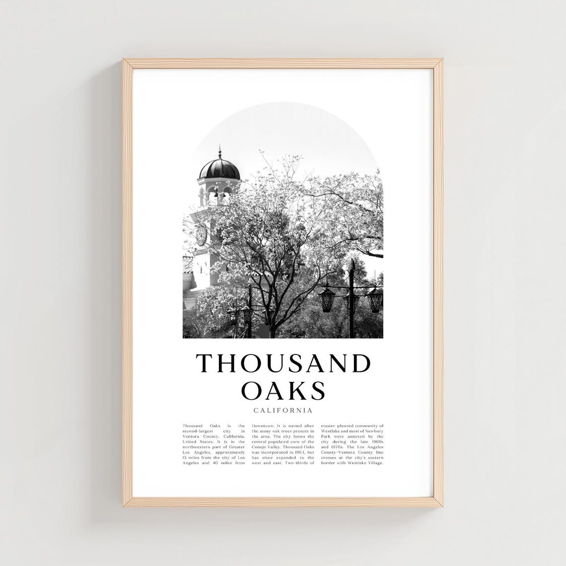 Thousand Oaks California Clock Tower Black And White Art Poster