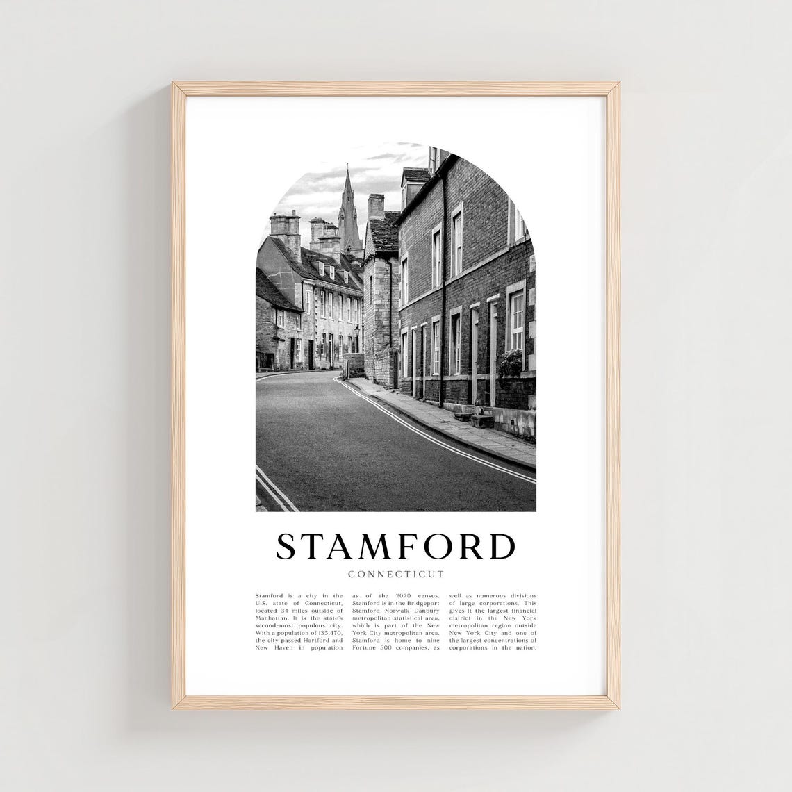Stamford Connecticut Historic Street Black And White Art Poster