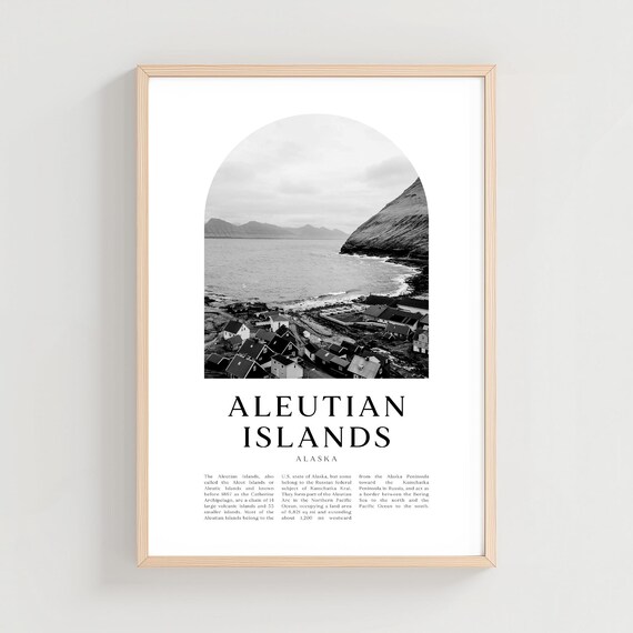 Aleutian Islands Alaska Black and White Coastal Village Poster