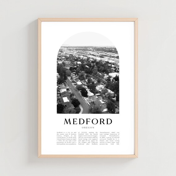 Medford Oregon Black and White Aerial City View Photo Poster