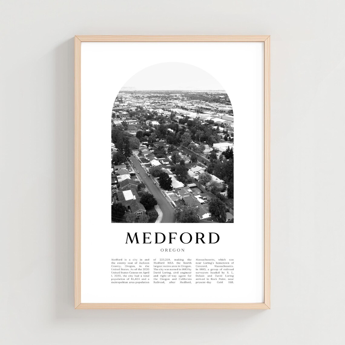 Medford Oregon Black and White Aerial City View Photo Poster