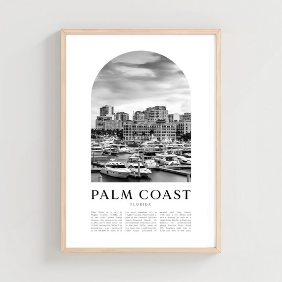 Palm Coast Florida Marina Black and White Photography Wall Poster