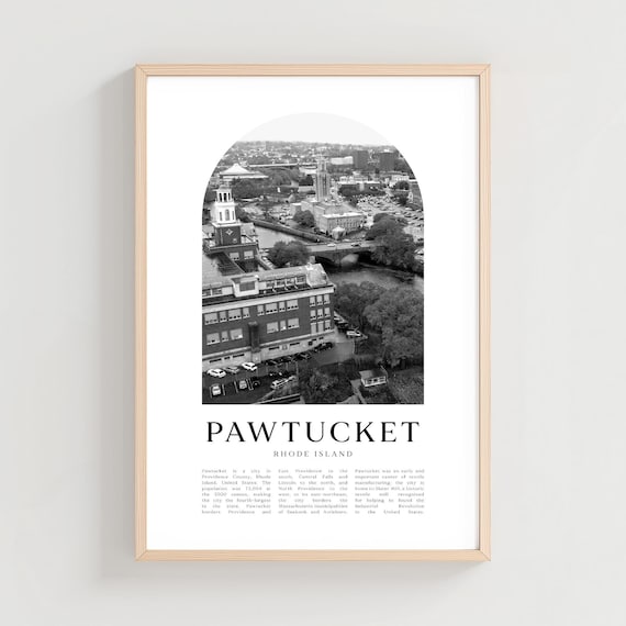 Pawtucket Rhode Island Monochrome Aerial Cityscape with Text Poster