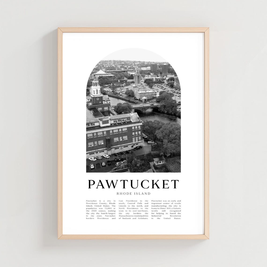 Pawtucket Rhode Island Monochrome Aerial Cityscape with Text Poster