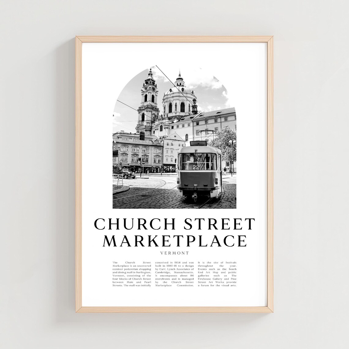 Church Street Marketplace Vermont Vintage Tram Black White Poster