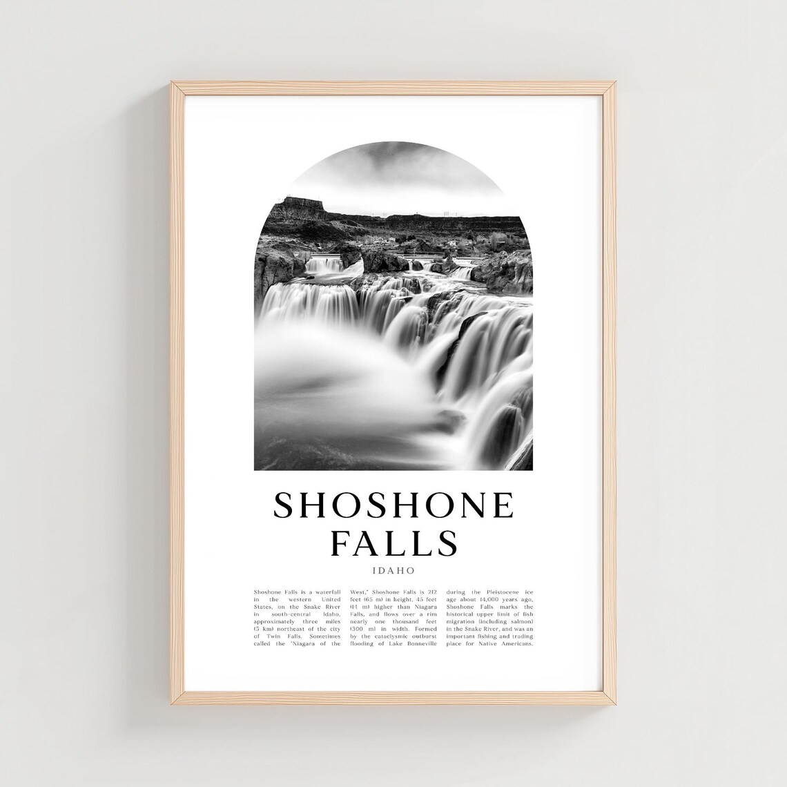 Shoshone Falls Idaho Black and White Waterfall Arch Photo Travel Poster