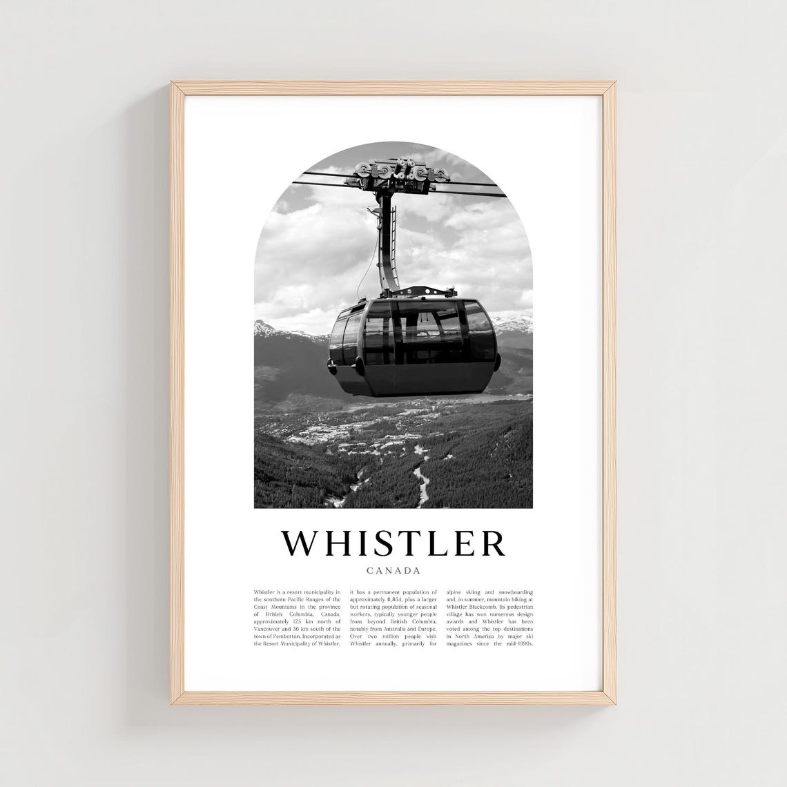 Whistler Canada Black and White Gondola Cabin Photo Poster Mountain