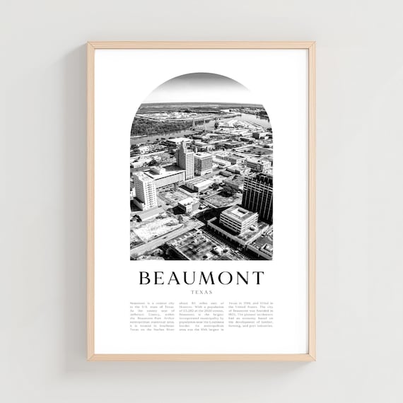 Beaumont Texas Downtown Aerial Black and White Travel Poster
