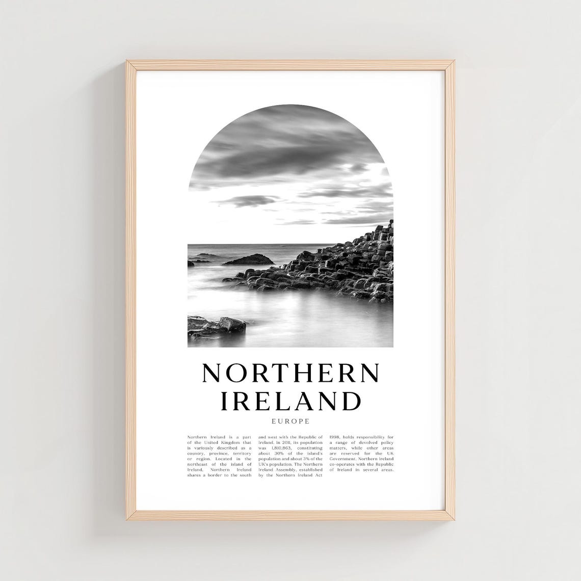 Northern Ireland Black and White Rocky Coastline Photo Poster