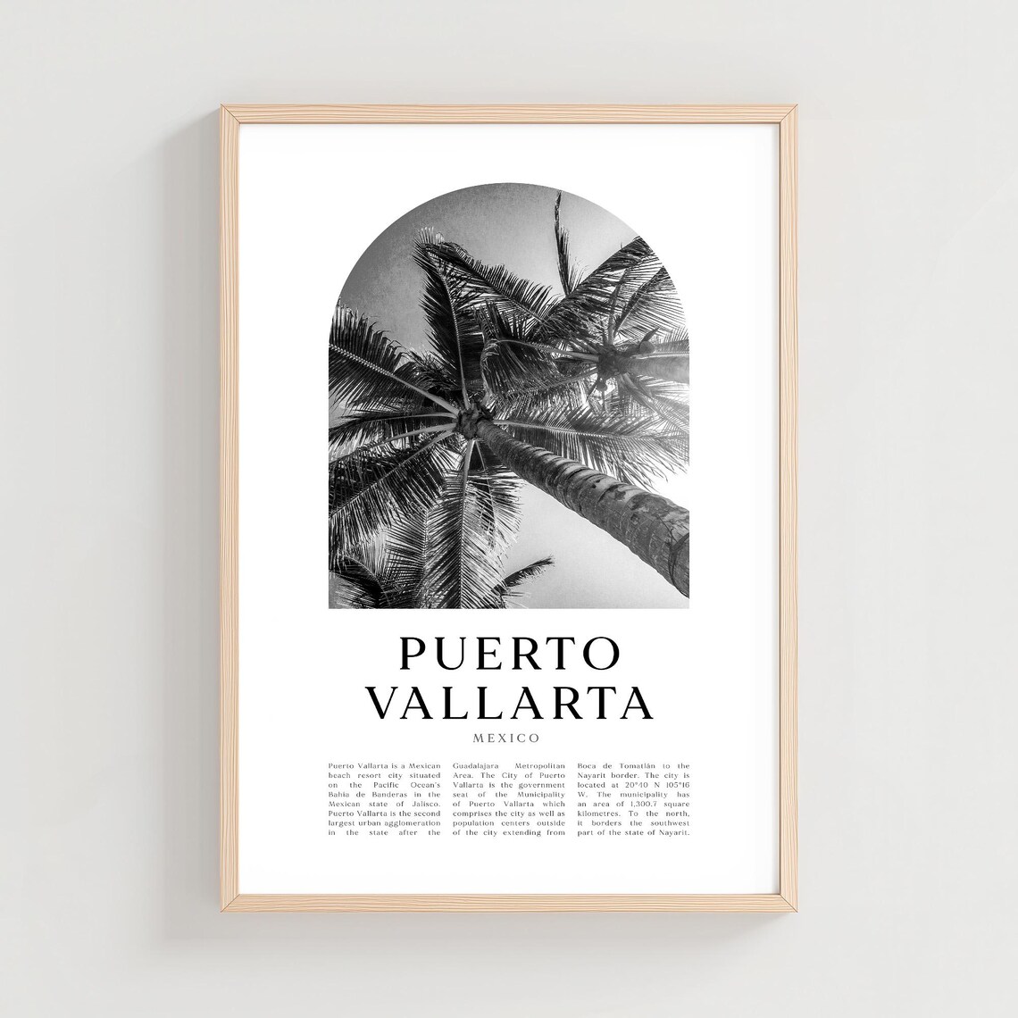 Puerto Vallarta Palm Canopy Black and White Mexico Travel Poster